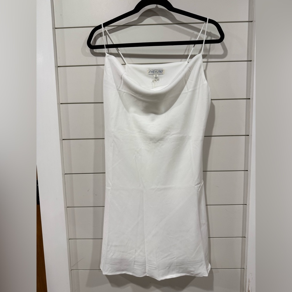 She + Sky Elegant White Spaghetti Strap Dress